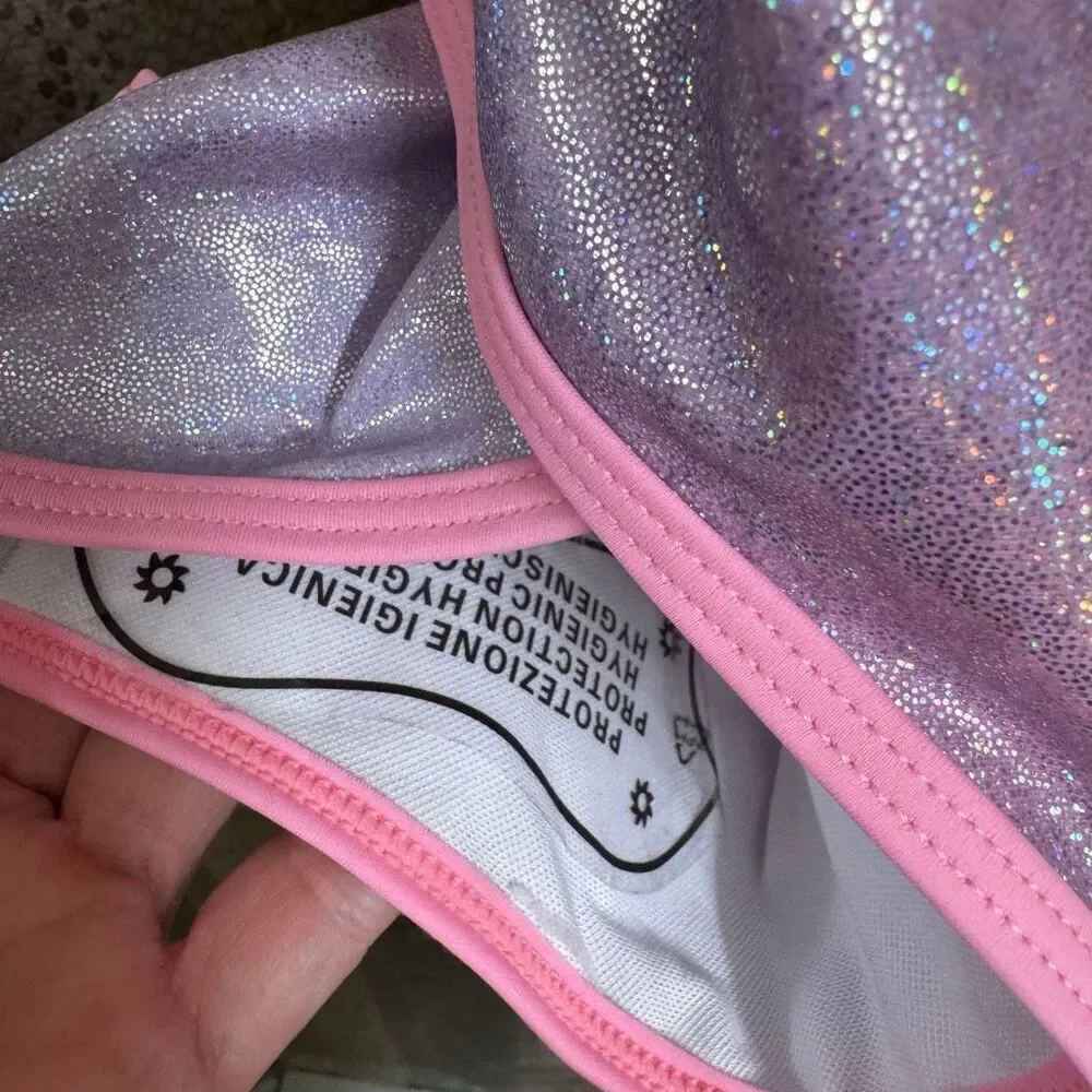 Women's Pink Blue Purple Shimmer Sparkly One Piece Swimsuit Med NWOT